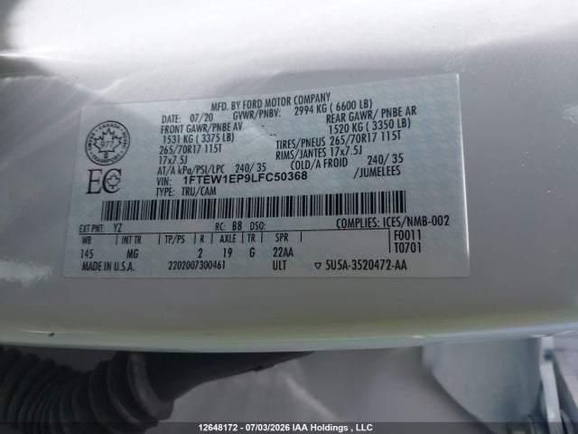 Ford F-150 2020 1FTEW1EP9LFC50368 Image 9