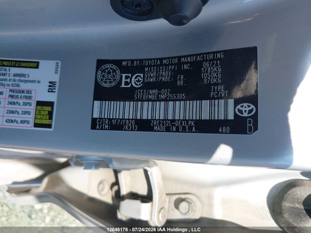 Toyota Corolla 2021 5YFBPMBE1MP255305 Image 9