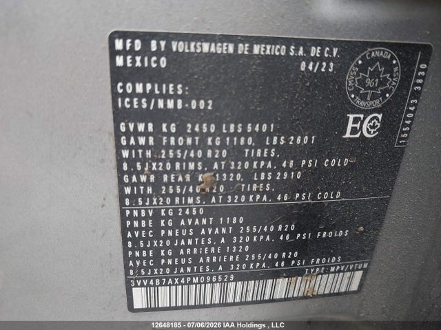 12648185 :رقم المزاد ، 3VV4B7AX4PM096529 vin ، 2023 Volkswagen Tiguan Sel R-line Black مزاد بيع