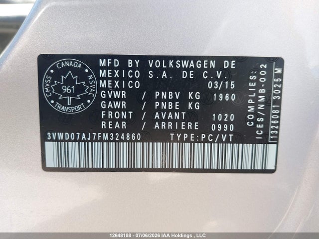 3VWD07AJ7FM324860 Volkswagen Jetta 1.8 Tsi Comfortline/1.8 Tsi Trendline+