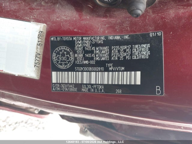 12648193 :رقم المزاد ، 5TDZK3DC0BS002810 vin ، 2011 Toyota Sienna مزاد بيع