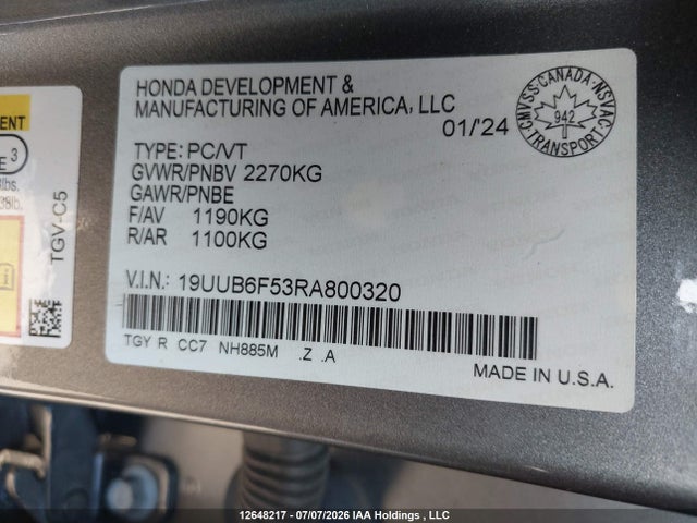 Продаж на аукціоні авто 2024 Acura Tlx, vin: 19UUB6F53RA800320, номер лоту: 12648217