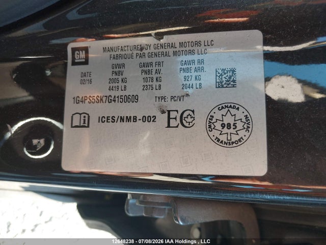 Aukcja sprzedaży 2016 Buick Verano Leather, vin: 1G4PS5SK7G4150609, numer aukcji: 12648238