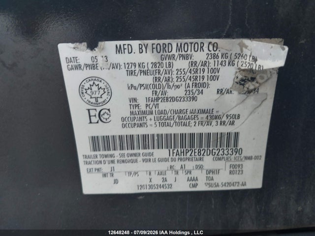 12648248 :رقم المزاد ، 1FAHP2E82DG233390 vin ، 2013 Ford Taurus Sel مزاد بيع