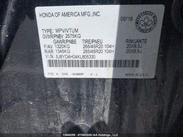 Acura MDX A-SPEC 2019 5J8YD4H04KL805330 Image 9