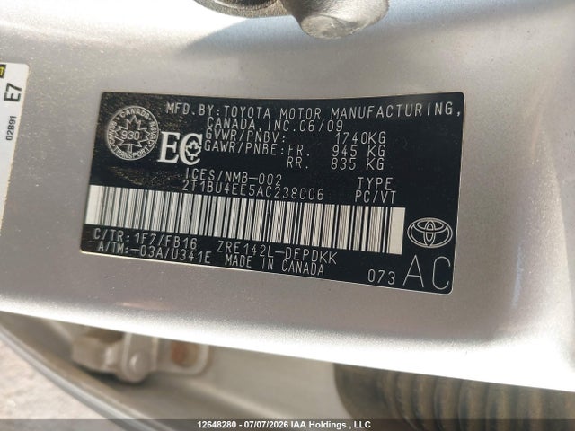 2010 Toyota Corolla Ce მანქანა იყიდება აუქციონზე, vin: 2T1BU4EE5AC238006, აუქციონის ნომერი: 12648280