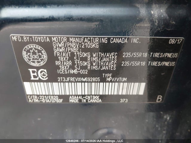 2T3JFREVXHW692805 Toyota RAV4