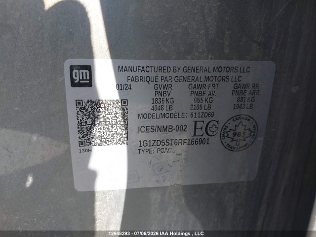 12648293 :رقم المزاد ، 1G1ZD5ST6RF166901 vin ، 2024 Chevrolet Malibu Lt مزاد بيع