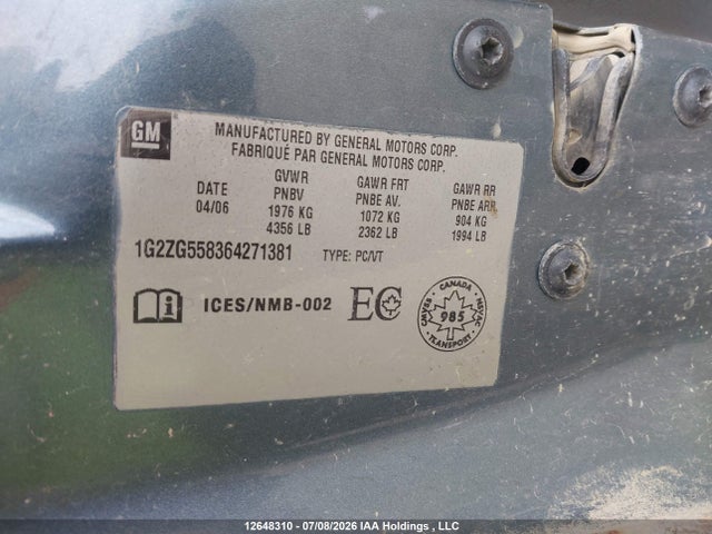 Продажа на аукционе авто 2006 Pontiac G6 Base V6, vin: 1G2ZG558364271381, номер лота: 12648310