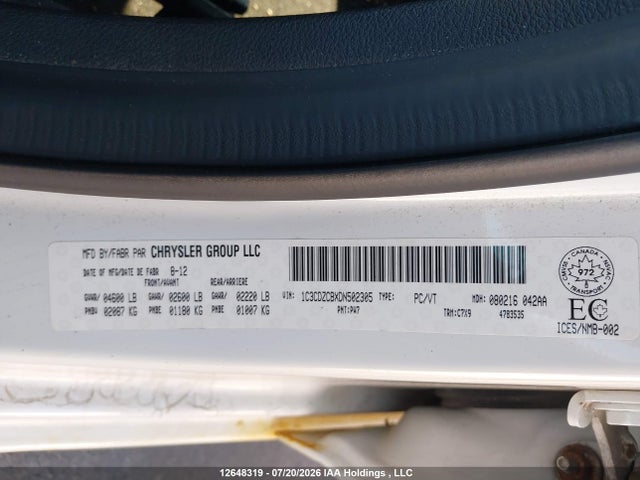Продаж на аукціоні авто 2013 Dodge Avenger, vin: 1C3CDZCBXDN502305, номер лоту: 12648319