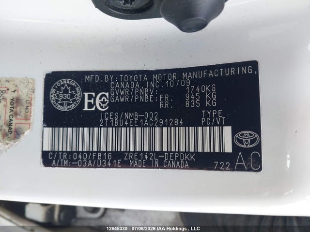 2010 Toyota Corolla S/le/xle მანქანა იყიდება აუქციონზე, vin: 2T1BU4EE1AC291284, აუქციონის ნომერი: 12648330