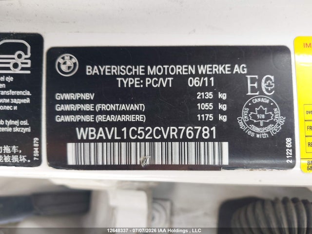 Aukcja sprzedaży 2012 Bmw X1 Xdrive28i, vin: WBAVL1C52CVR76781, numer aukcji: 12648337