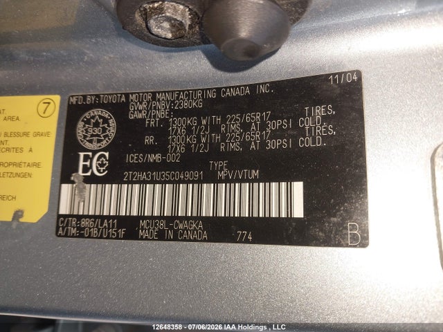 12648358 :رقم المزاد ، 2T2HA31U35C049091 vin ، 2005 Lexus Rx 330 مزاد بيع