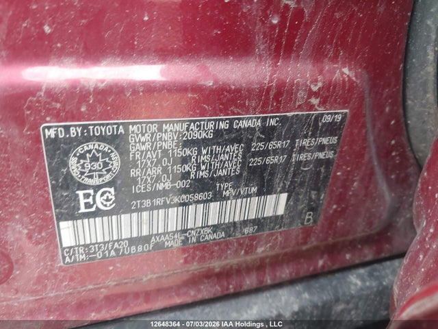 Aukcja sprzedaży 2019 Toyota Rav4 Le, vin: 2T3B1RFV3KC058603, numer aukcji: 12648364