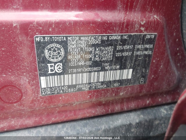 Aukcja sprzedaży 2019 Toyota Rav4 Le, vin: 2T3B1RFV3KC058603, numer aukcji: 12648364
