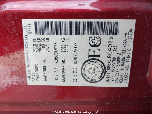 Nissan ROGUE SV 2021 5N1AT3BB8MC804025 Image 9