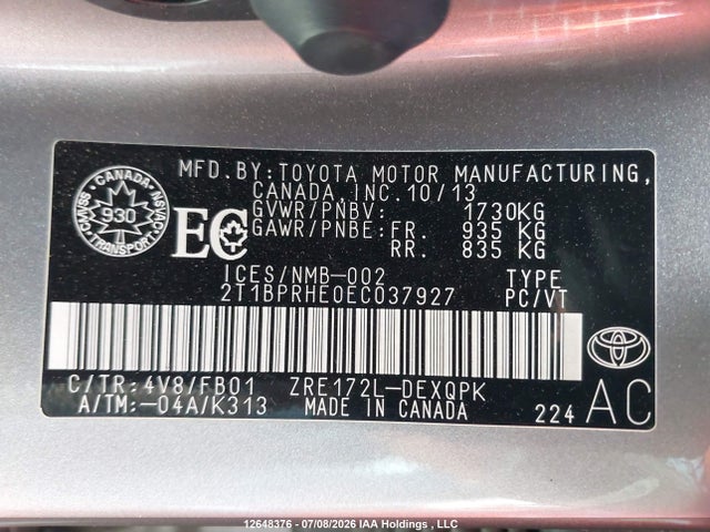 2T1BPRHE0EC037927 Toyota Corolla Eco/eco Plus/eco Premium