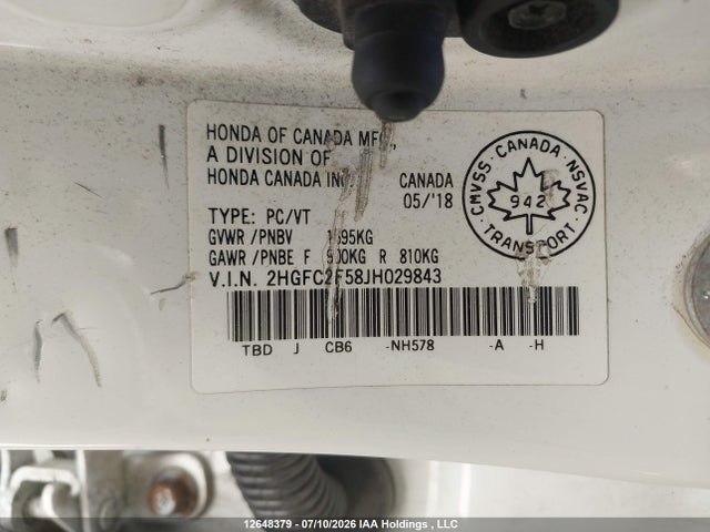 12648379 :رقم المزاد ، 2HGFC2F58JH029843 vin ، 2018 Honda Civic Lx مزاد بيع