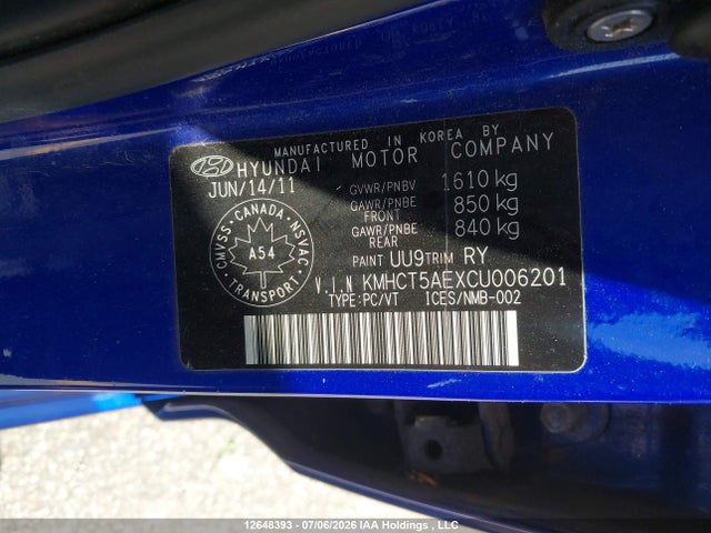 Продаж на аукціоні авто 2012 Hyundai Accent Gls/gs, vin: KMHCT5AEXCU006201, номер лоту: 12648393