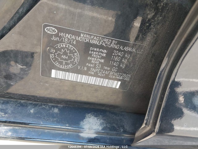 12648394 :رقم المزاد ، 5NPE24AF9FH022505 vin ، 2015 Hyundai Sonata Se مزاد بيع