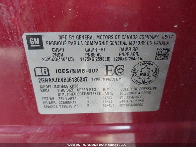 Chevrolet EQUINOX LT 2018 2GNAXJEV8J6186347 Image 9