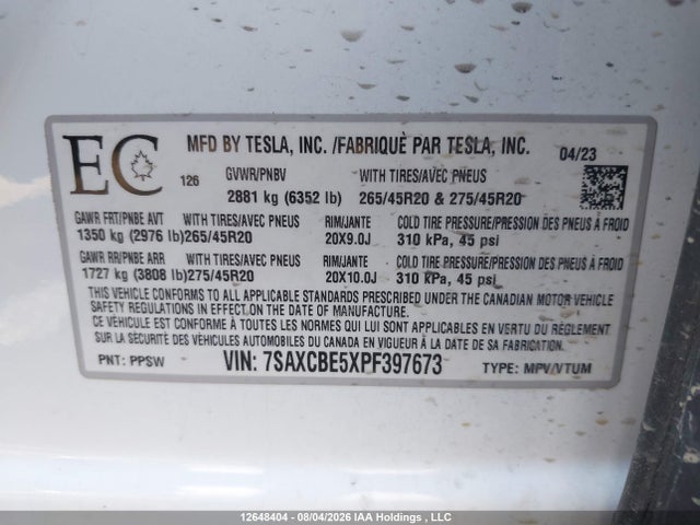 Продаж на аукціоні авто 2023 Tesla Model X Awd/standard Range, vin: 7SAXCBE5XPF397673, номер лоту: 12648404