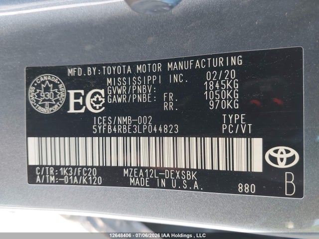 Продаж на аукціоні авто 2020 Toyota Corolla Se, vin: 5YFB4RBE3LP044823, номер лоту: 12648406