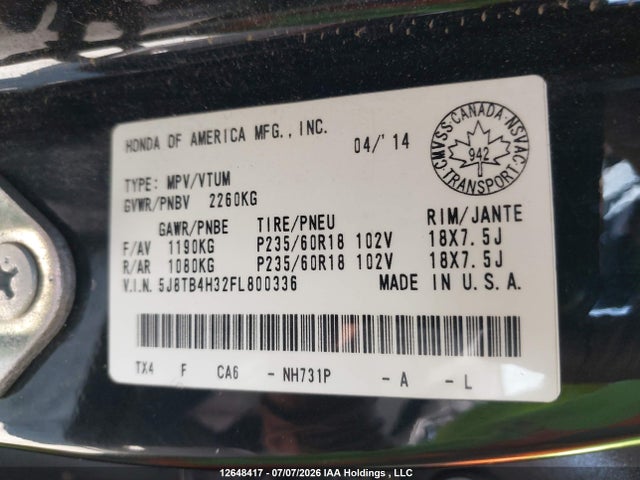 Aukcja sprzedaży 2015 Acura Rdx, vin: 5J8TB4H32FL800336, numer aukcji: 12648417