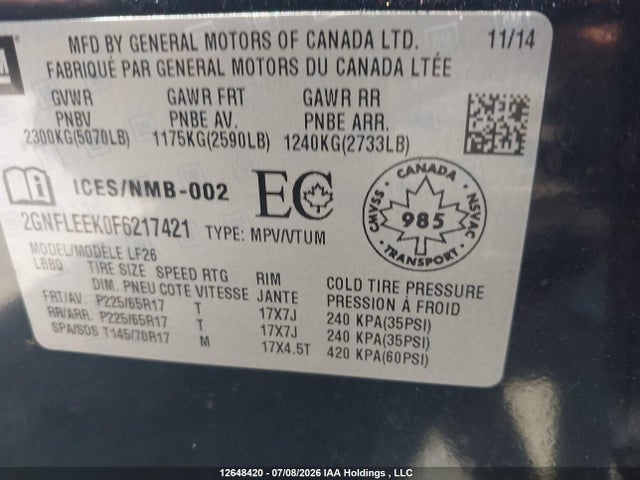 Chevrolet EQUINOX LS 2015 2GNFLEEK0F6217421 Image 9