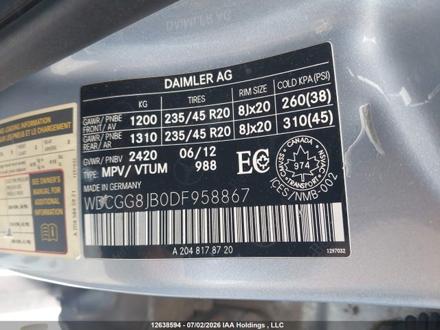 Продаж на аукціоні авто 2013 Mercedes-benz Glk 350 4matic, vin: WDCGG8JB0DF958867, номер лоту: 12638594