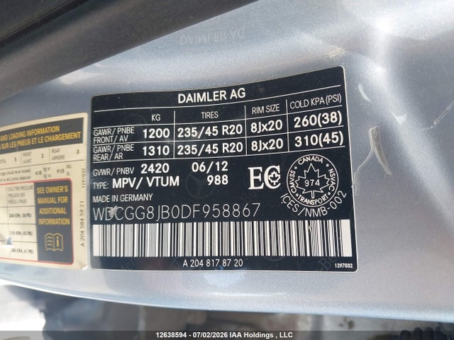 Продаж на аукціоні авто 2013 Mercedes-benz Glk 350 4matic, vin: WDCGG8JB0DF958867, номер лоту: 12638594