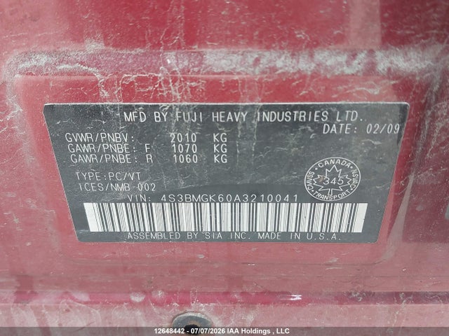 12648442 :رقم المزاد ، 4S3BMGK60A3210041 vin ، 2010 Subaru Legacy 2.5i Limited مزاد بيع