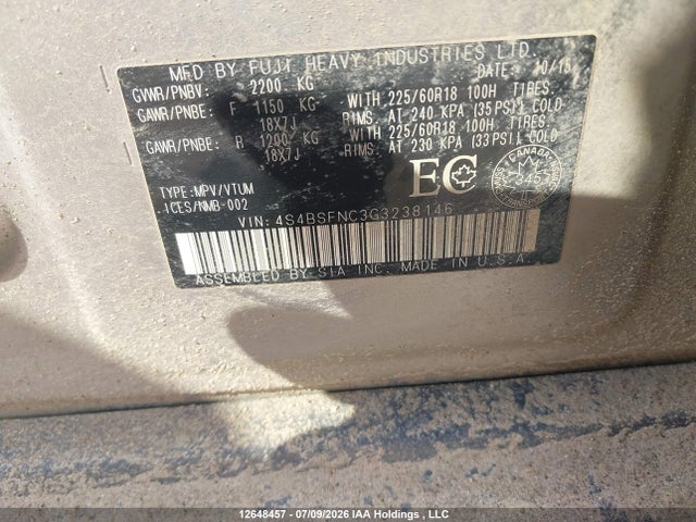 4S4BSFNC3G3238146 Subaru Outback 3.6r Limited Package