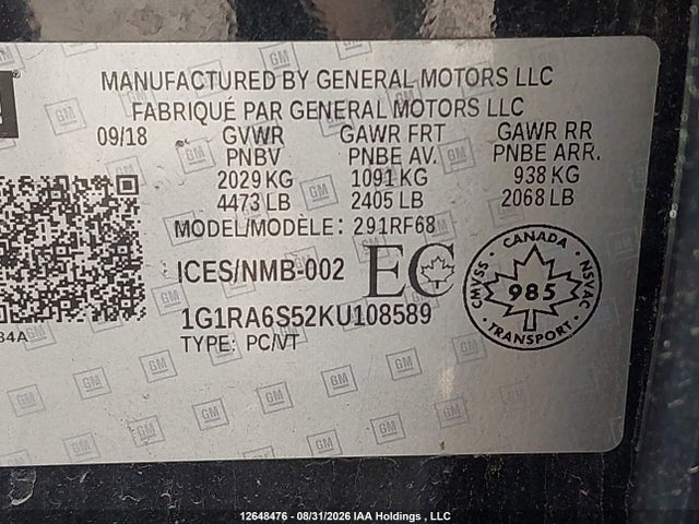 Chevrolet VOLT LT 2019 1G1RA6S52KU108589 Image 9