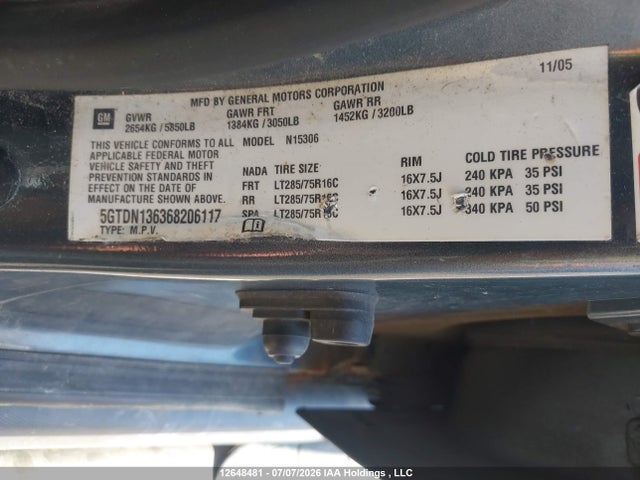 2006 Hummer H3 მანქანა იყიდება აუქციონზე, vin: 5GTDN136368206117, აუქციონის ნომერი: 12648481