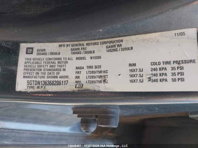 2006 Hummer H3 მანქანა იყიდება აუქციონზე, vin: 5GTDN136368206117, აუქციონის ნომერი: 12648481
