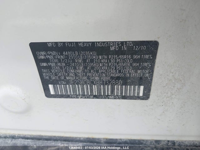 12648483 :رقم المزاد ، JF2SHCBCXBH732880 vin ، 2011 Subaru Forester 2.5x مزاد بيع