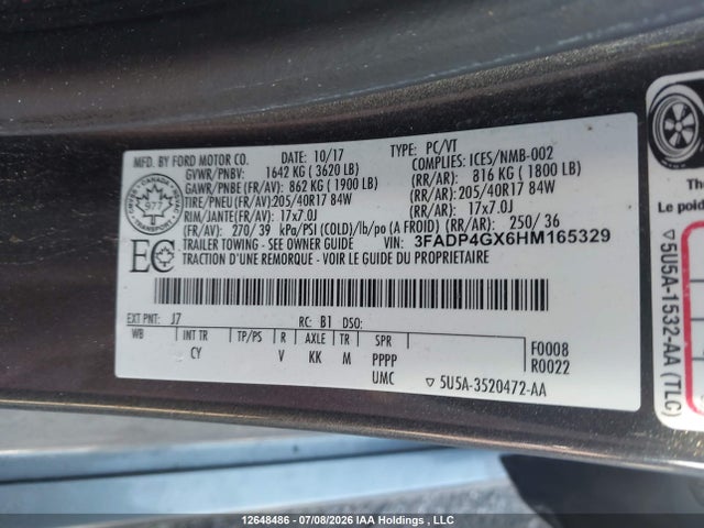 3FADP4GX6HM165329 Ford FIESTA ST