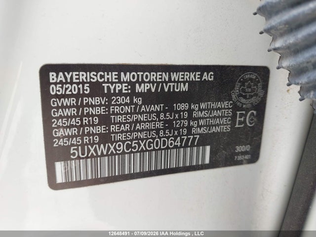 Продажа на аукционе авто 2016 Bmw X3 Xdrive28i, vin: 5UXWX9C5XG0D64777, номер лота: 12648491