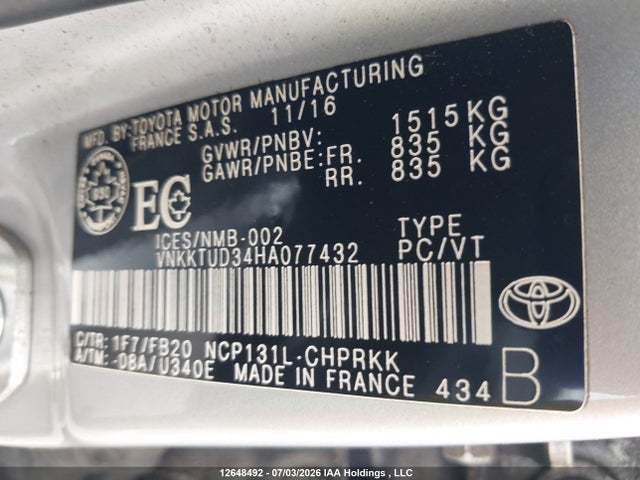Продаж на аукціоні авто 2017 Toyota Yaris L/le/se, vin: VNKKTUD34HA077432, номер лоту: 12648492