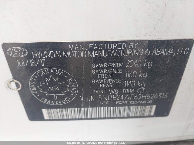 2018 Hyundai Sonata Gl მანქანა იყიდება აუქციონზე, vin: 5NPE24AF6JH626313, აუქციონის ნომერი: 12648519