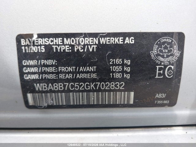 2016 Bmw 340 340i Xdrive მანქანა იყიდება აუქციონზე, vin: WBA8B7C52GK702832, აუქციონის ნომერი: 12648522