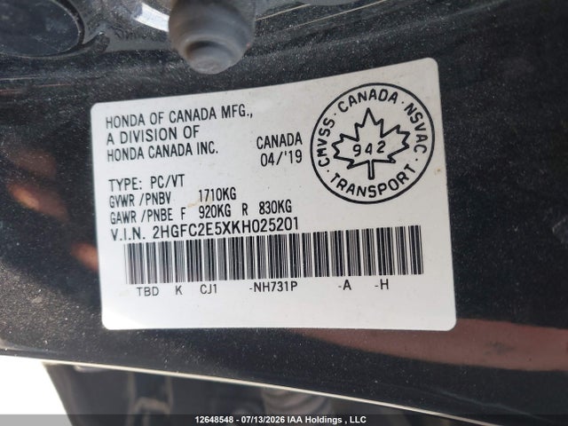 2HGFC2E5XKH025201 Honda Civic Lx