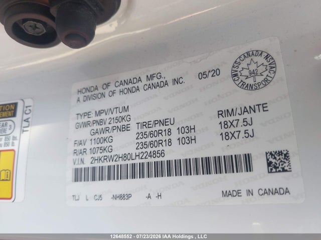 Honda CR-V EXL 2020 2HKRW2H80LH224856 Image 9