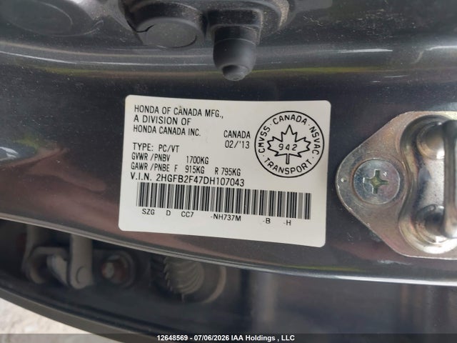 Продаж на аукціоні авто 2013 Honda Civic Lx, vin: 2HGFB2F47DH107043, номер лоту: 12648569