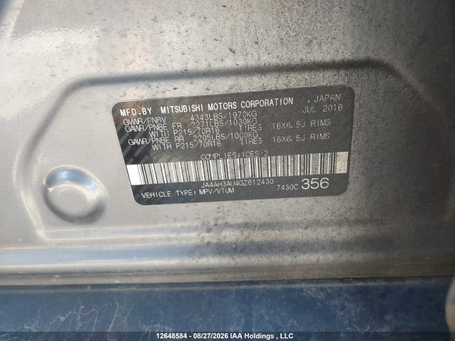 Продаж на аукціоні авто 2016 Mitsubishi Rvr Es/se, vin: JA4AH3AU4GZ612430, номер лоту: 12648584