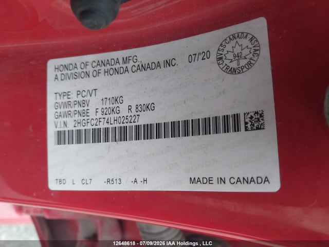 Honda CIVIC EX 2020 2HGFC2F74LH025227 Image 19