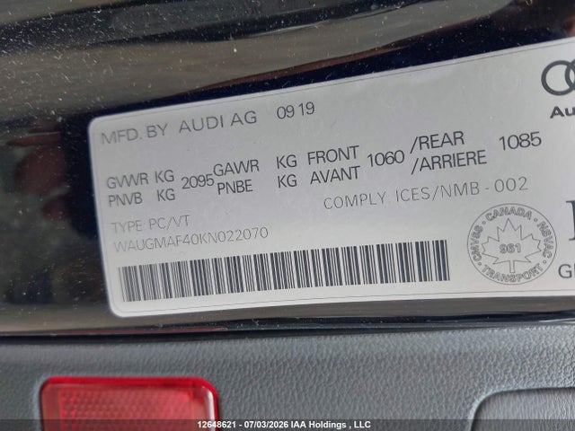 Aukcja sprzedaży 2019 Audi A4 40 Komfort, vin: WAUGMAF40KN022070, numer aukcji: 12648621