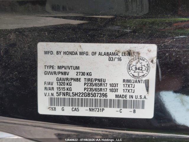 Honda ODYSSEY LX 2016 5FNRL5H22GB507396 Image 18