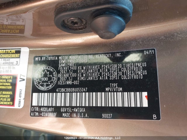 Продаж на аукціоні авто 2011 Toyota Venza Base V6, vin: 4T3BK3BB0BU055047, номер лоту: 12648623